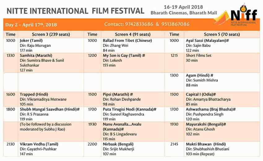 Nitte International Film Festival - 16 to 19 Apr 2018 - Bharath Cinemas, Bharath Mall, Mangalore