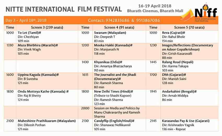 Nitte International Film Festival - 16 to 19 Apr 2018 - Bharath Cinemas, Bharath Mall, Mangalore