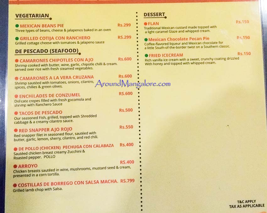 Food Menu - Mexican Food Festival - 6 to 22 Jul 2018 - Ocean Pearl, Mangalore