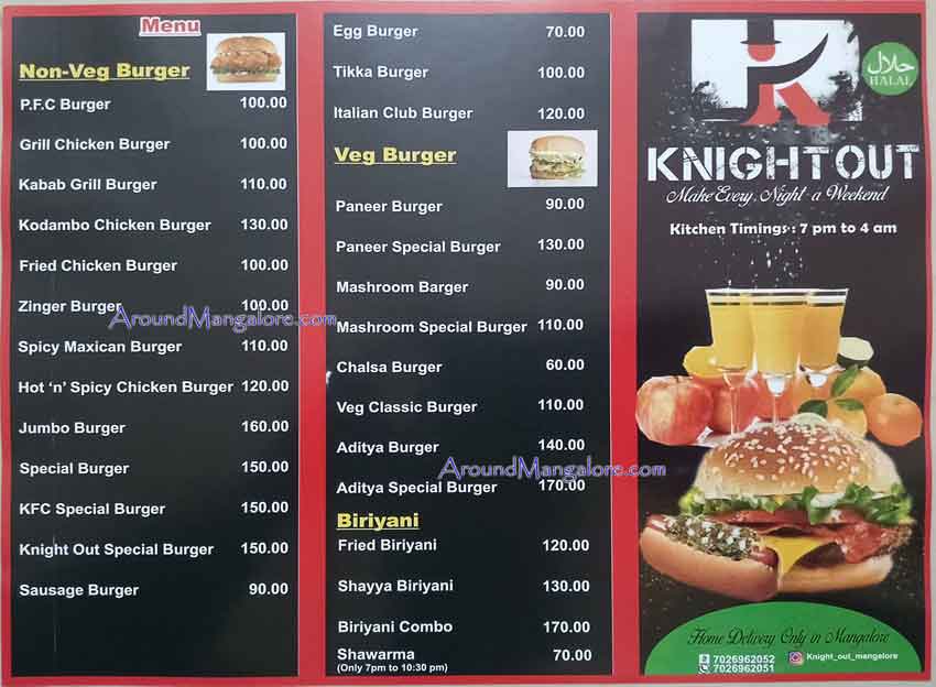Food Menu - Knight Out - Online Food Delivery - Mangalore
