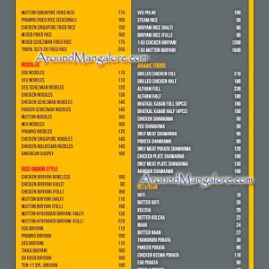 Food Menu - Ten-11 - Bunts Hostel Road, Mangalore