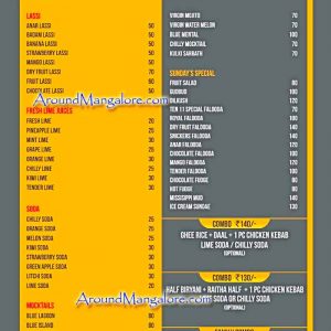 Food Menu - Ten-11 - Bunts Hostel Road, Mangalore