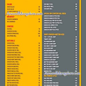 Food Menu - Ten-11 - Bunts Hostel Road, Mangalore