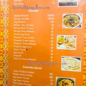 Food Menu - Hotel Sushmitha - Kuntikana, Mangalore