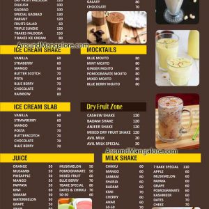 Food Menu - 7 Bakes and Restaurant - Hampankatta, Mangalore