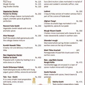 Food Menu - Hyderabadi Food Festival 2020 - The Ocean Pearl, Mangalore