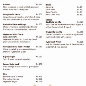 Food Menu - Hyderabadi Food Festival 2020 - The Ocean Pearl, Mangalore