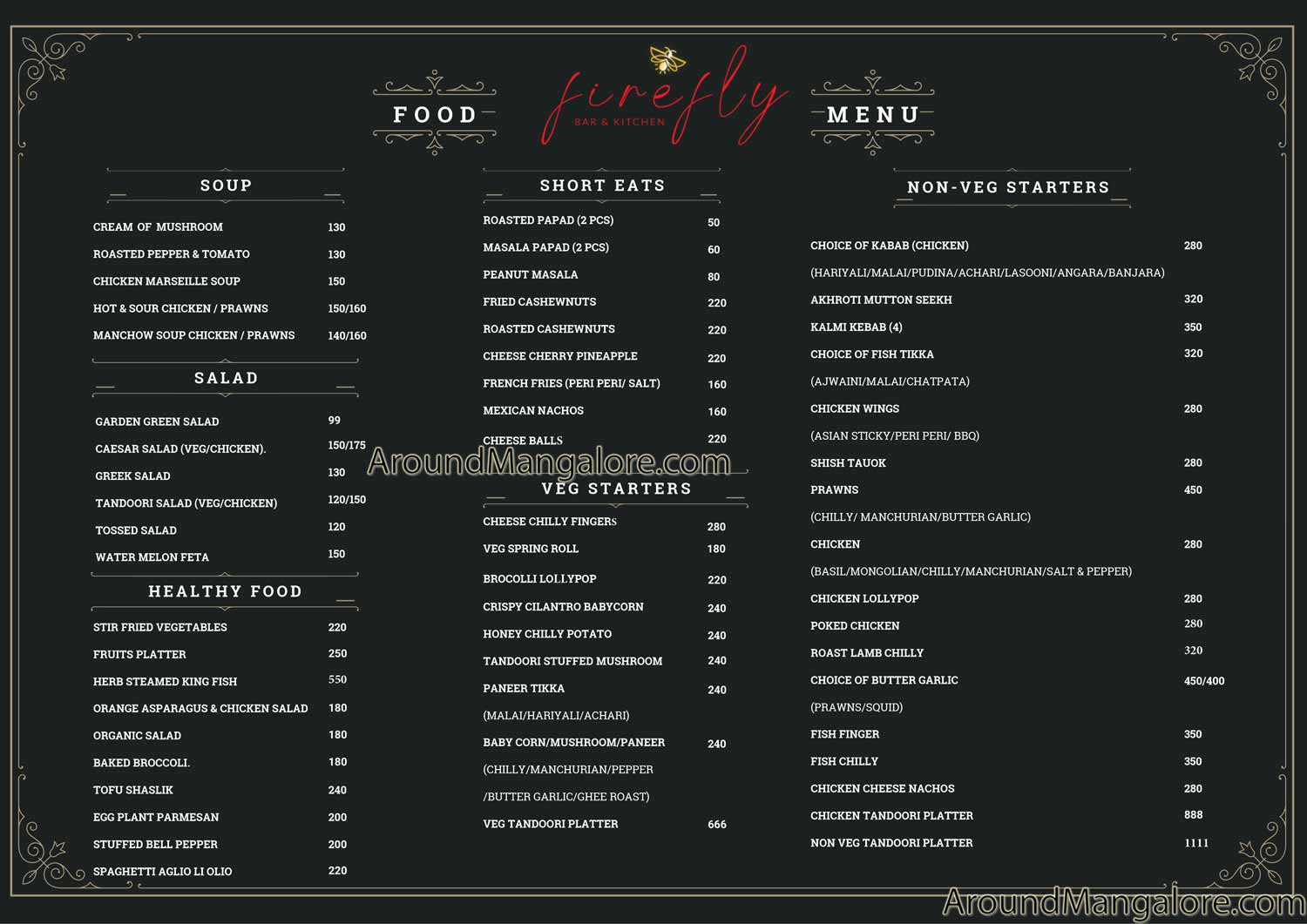 Food Menu - Firefly Bar & Kitchen – Lounge – Manipal Inn – Udupi